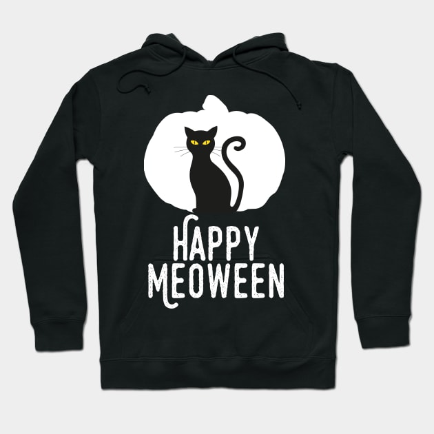 Happy Meoween – Halloween White Pumpkin Cat Silhouette Hoodie by HighBrowDesigns